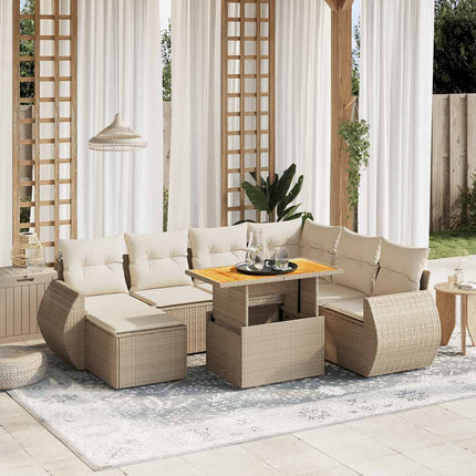 Matgrupp för trädgården med dynor 8 delar beige konstrotting