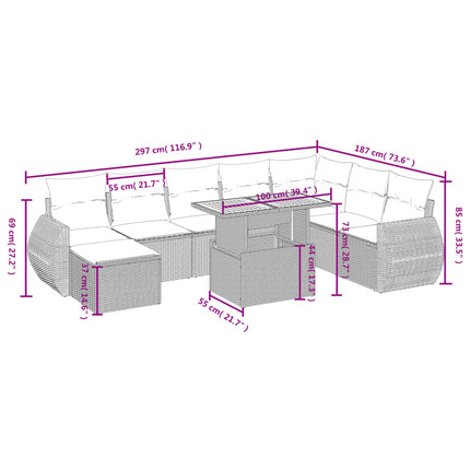 Loungegrupp för trädgården m dynor 9 delar svart konstrottning