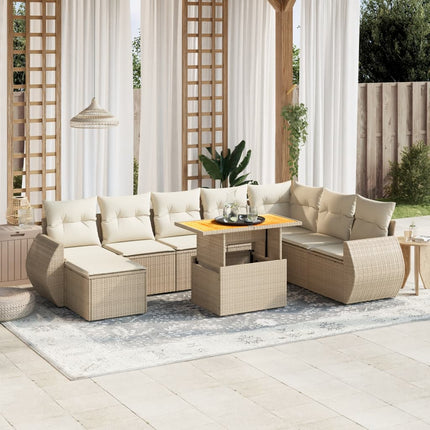 Soffgrupp för trädgården med dynor 9 delar beige konstrotting