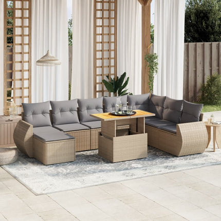 Soffgrupp för trädgården med dynor 9 delar beige konstrotting
