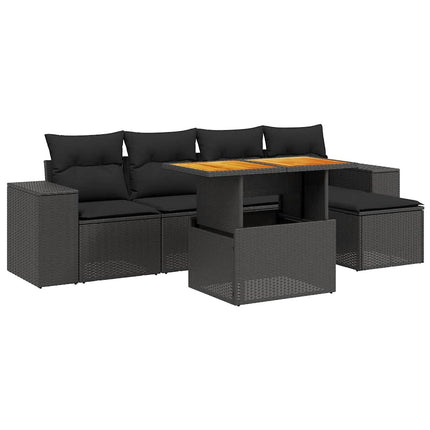 Loungegrupp med dynor 6 delar svart konstrotting