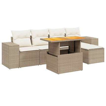 Soffgrupp för trädgården med dynor 6 delar beige konstrotting