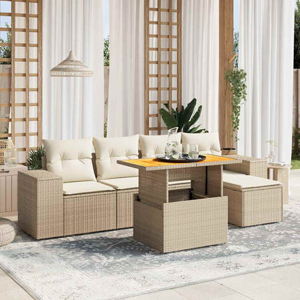 Soffgrupp för trädgården med dynor 6 delar beige konstrotting