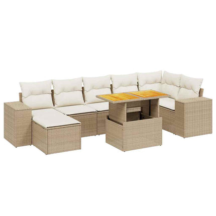 Matgrupp för trädgården med dynor 8 delar beige konstrotting