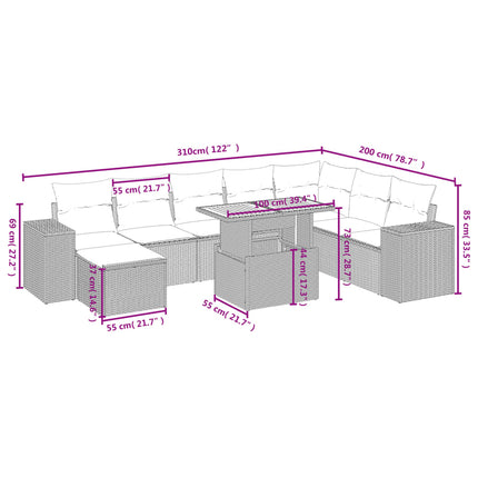 Loungegrupp för trädgården m dynor 9 delar svart konstrottning