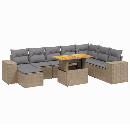 Soffgrupp för trädgården med dynor 9 delar beige konstrotting
