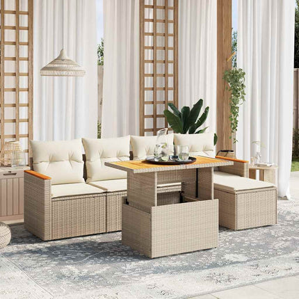 Soffgrupp för trädgården med dynor 6 delar beige konstrotting