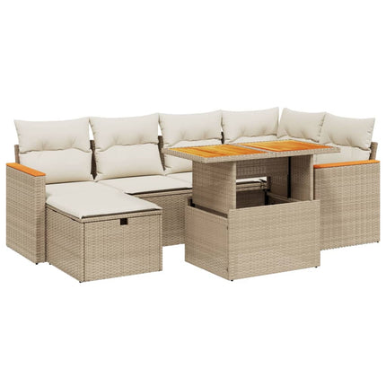 Matgrupp för trädgården med dynor 7 delar beige konstrotting