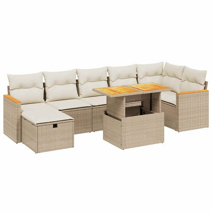 Matgrupp för trädgården med dynor 8 delar beige konstrotting