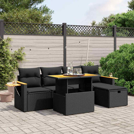 Loungegrupp med dynor 6 delar svart konstrotting