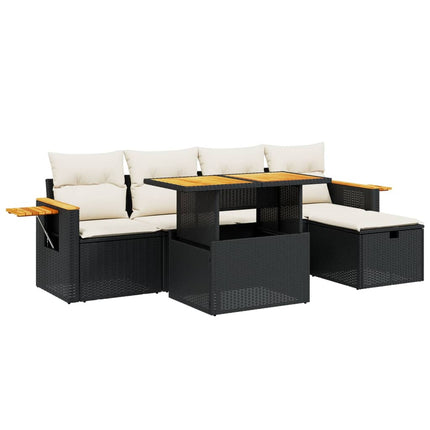 Loungegrupp med dynor 6 delar svart konstrotting