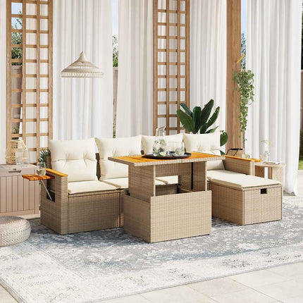 Soffgrupp för trädgården med dynor 6 delar beige konstrotting
