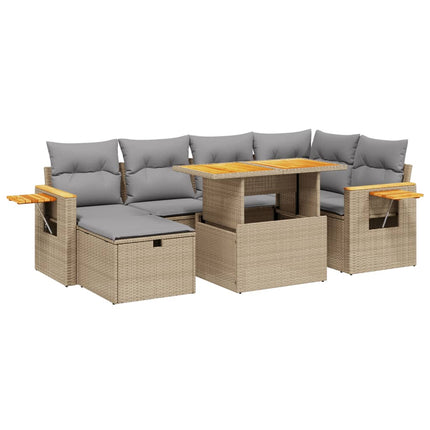 Matgrupp för trädgården med dynor 7 delar beige konstrotting