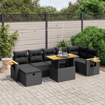 Loungegrupp för trädgården med dynor 8 delar svart konstrotting
