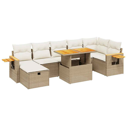 Matgrupp för trädgården med dynor 8 delar beige konstrotting