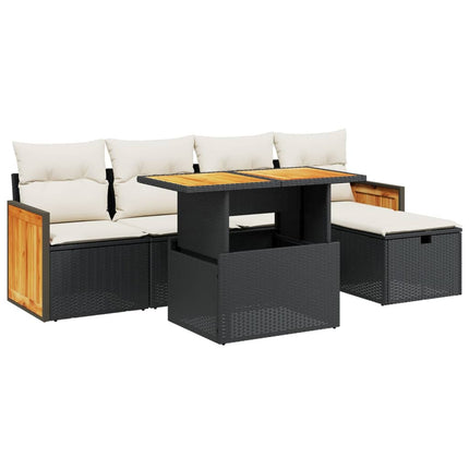 Loungegrupp med dynor 6 delar svart konstrotting