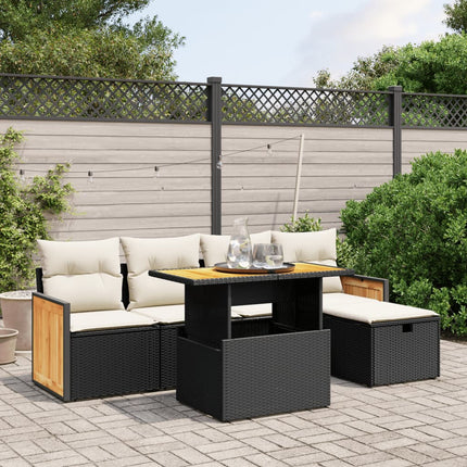 Loungegrupp med dynor 6 delar svart konstrotting