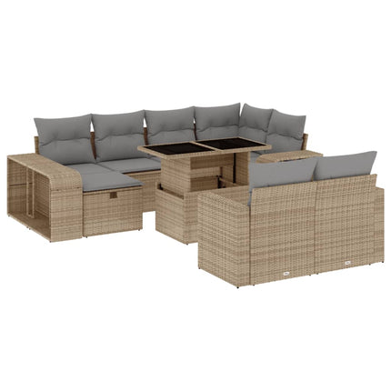 Loungegrupp för trädgården m. dynor 11 delar beige konstrotting