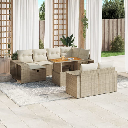 Loungegrupp för trädgården m. dynor 11 delar beige konstrotting