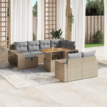 Loungegrupp för trädgården m. dynor 11 delar beige konstrotting