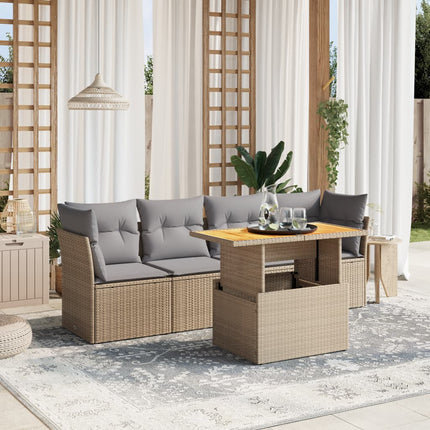 Soffgrupp för trädgården med dynor 5 delar beige konstrotting