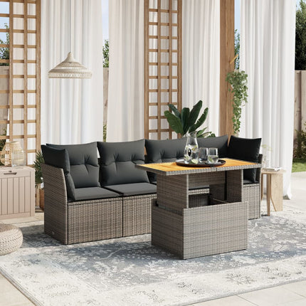 Loungegrupp för trädgården med dynor 5 delar konstrotting grå