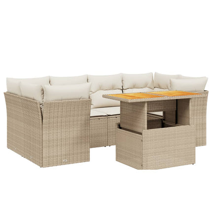 Matgrupp för trädgården med dynor 7 delar beige konstrotting