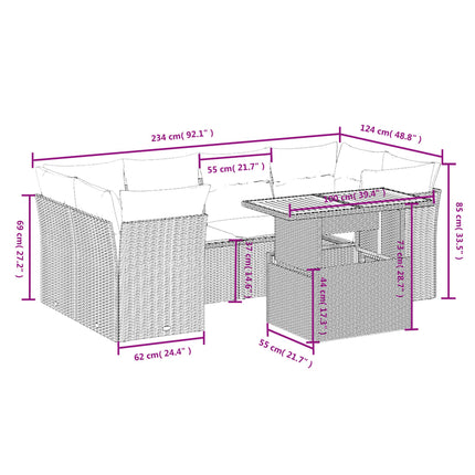 Matgrupp för trädgården med dynor 7 delar beige konstrotting