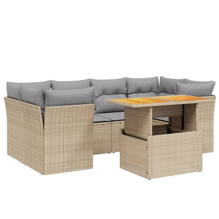 Matgrupp för trädgården med dynor 7 delar beige konstrotting