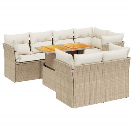 Matgrupp för trädgården med dynor 8 delar beige konstrotting