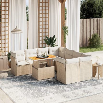 Soffgrupp för trädgården med dynor 9 delar beige konstrotting