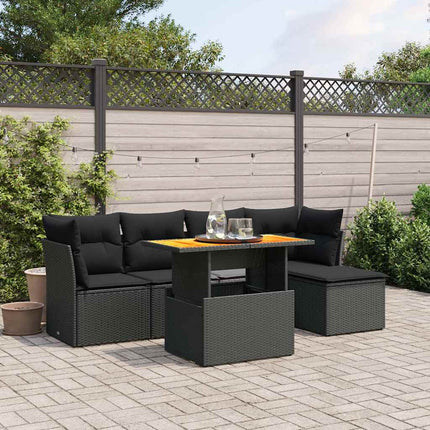 Loungegrupp med dynor 6 delar svart konstrotting