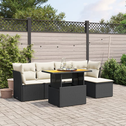Loungegrupp med dynor 6 delar svart konstrotting