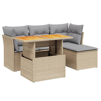 Soffgrupp för trädgården med dynor 6 delar beige konstrotting