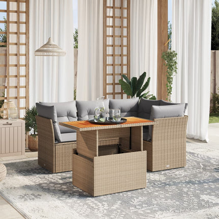 Soffgrupp för trädgården med dynor 5 delar beige konstrotting