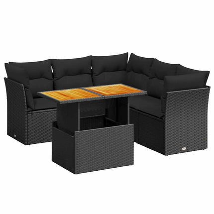Loungegrupp för trädgården med dynor 5 delar svart konstrotting