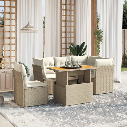 Soffgrupp för trädgården med dynor 5 delar beige konstrotting