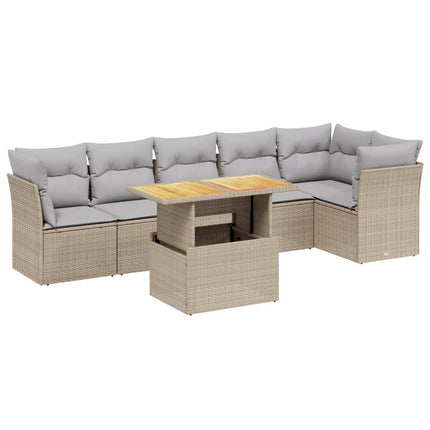 Matgrupp för trädgården med dynor 7 delar beige konstrotting