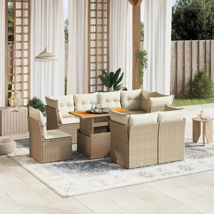 Soffgrupp för trädgården med dynor 9 delar beige konstrotting