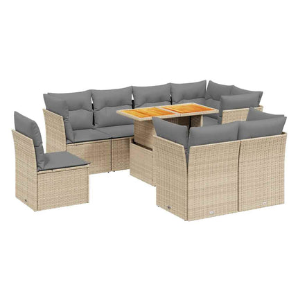 Soffgrupp för trädgården med dynor 9 delar beige konstrotting