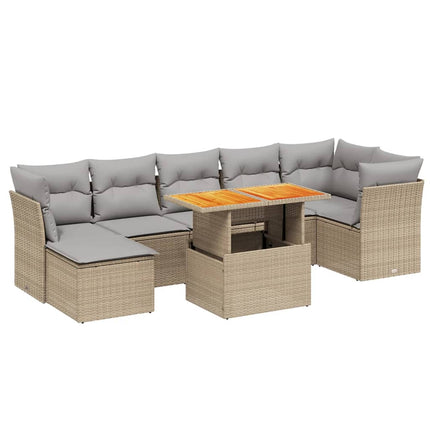 Matgrupp för trädgården med dynor 8 delar beige konstrotting