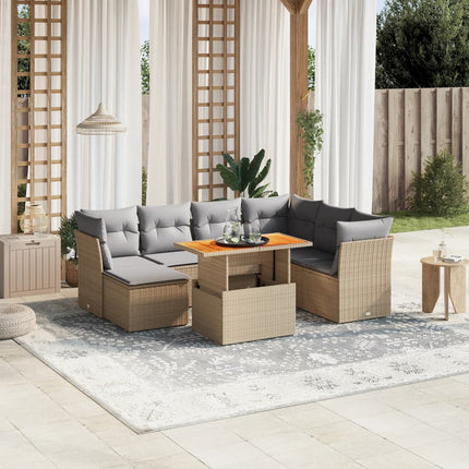 Matgrupp för trädgården med dynor 8 delar beige konstrotting