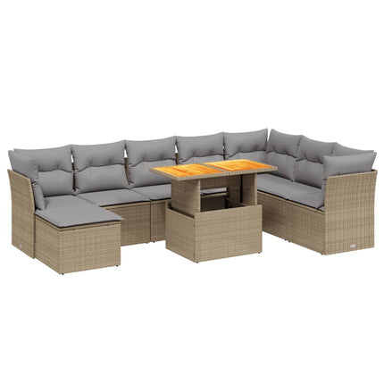 Soffgrupp för trädgården med dynor 9 delar beige konstrotting