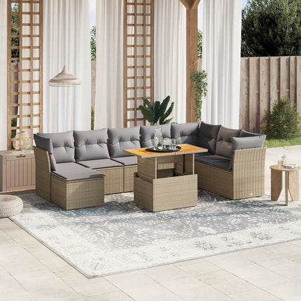 Soffgrupp för trädgården med dynor 9 delar beige konstrotting