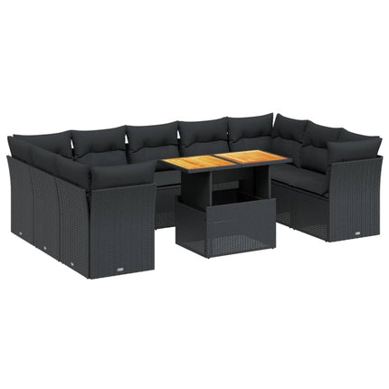 Loungegrupp 10 delar med svarta dynor konstrotting