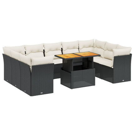Loungegrupp 10 delar med svarta dynor konstrotting