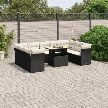 Loungegrupp 10 delar med svarta dynor konstrotting