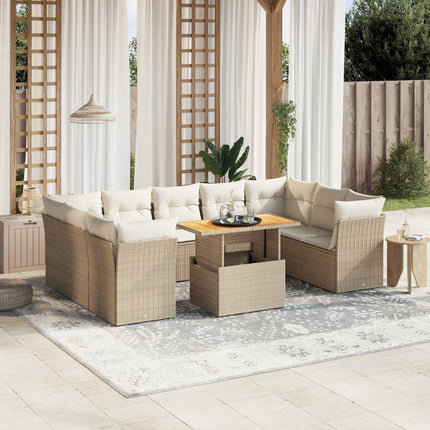 Soffgrupp för trädgård med dynor 10 delar beige konstrotting
