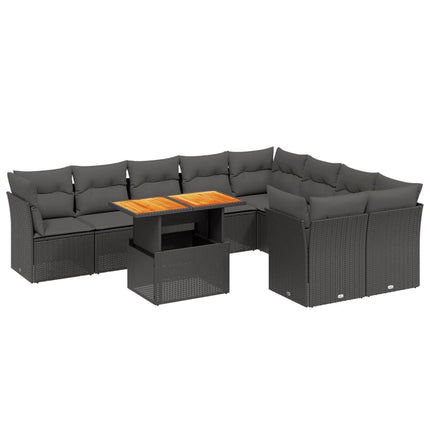 Loungegrupp 10 delar med svarta dynor konstrotting