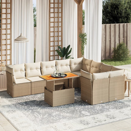 Soffgrupp för trädgård med dynor 10 delar beige konstrotting